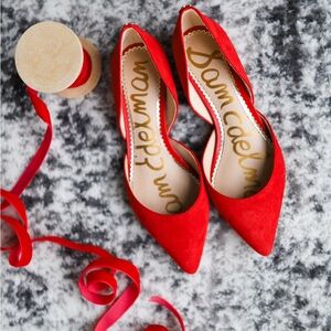 Sam Edelman- Rodney D'orsay Red Suede Pointed Toe Slip On Flat sandal